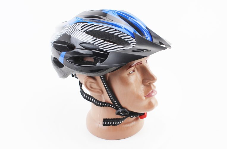 Шлем велосипедный L (54-62 см) съёмный козырёк, 21 вент. отверстий, чёрно-сине-белый