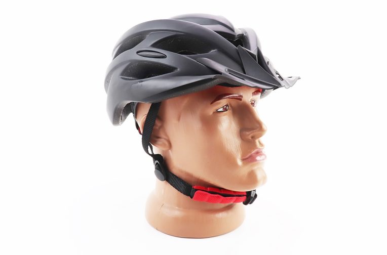 Шлем велосипедный L+фонарь задний, съёмный козырёк, 19 вент. отверстий, чёрный матовый V-05