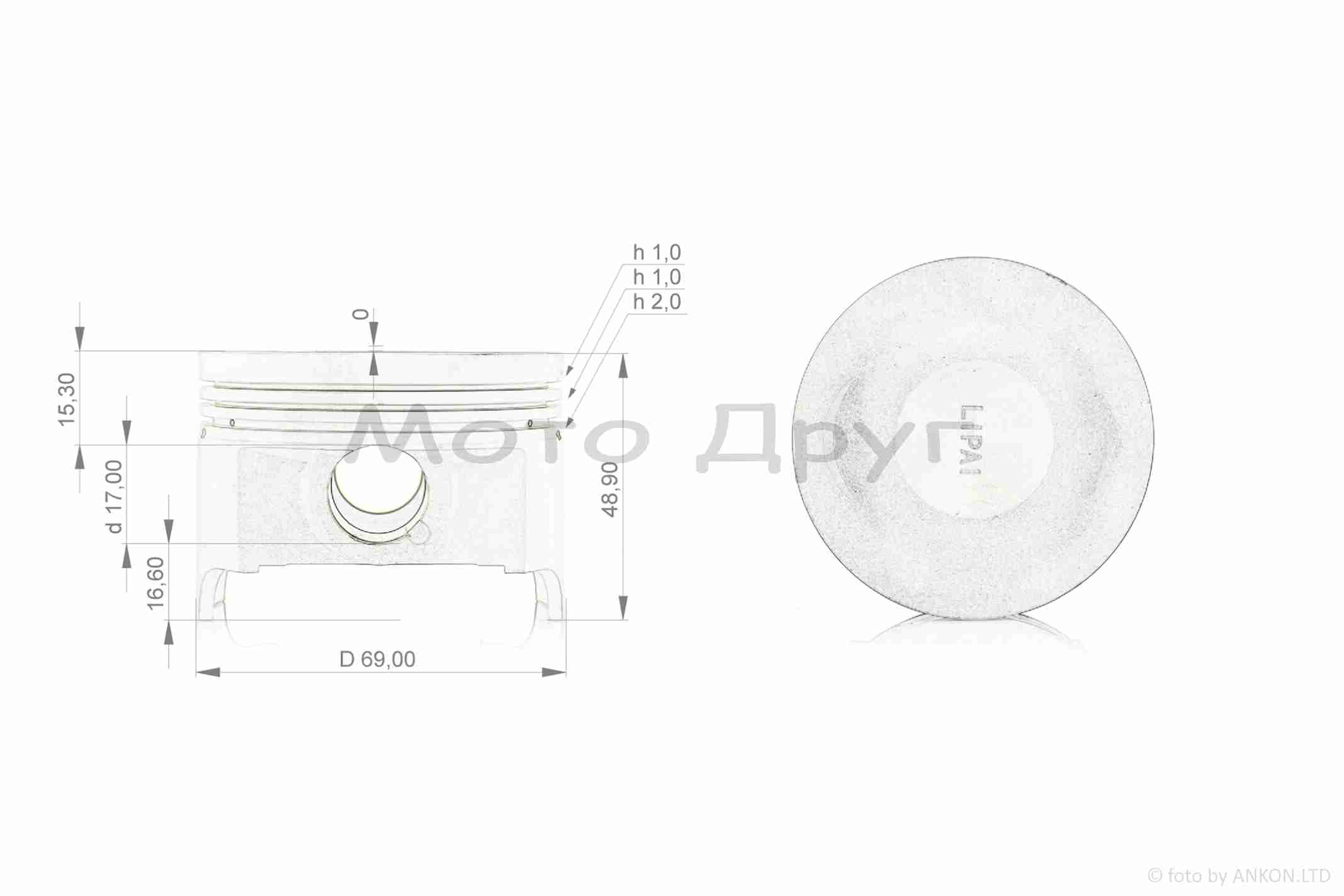 Поршень к-кт CB250 STD 69.00, p-17 "LIPAI" - Зображення 2