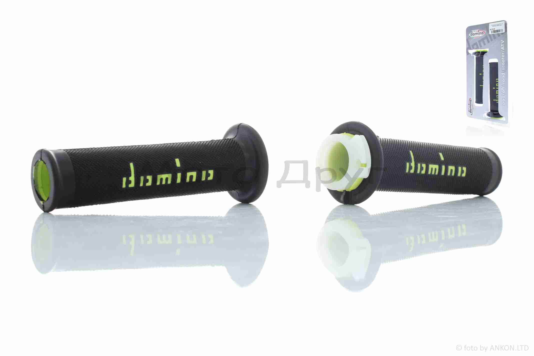 Грипсы (ручки руля) универсальные #5 "DOMINO" (черно-салатовые)