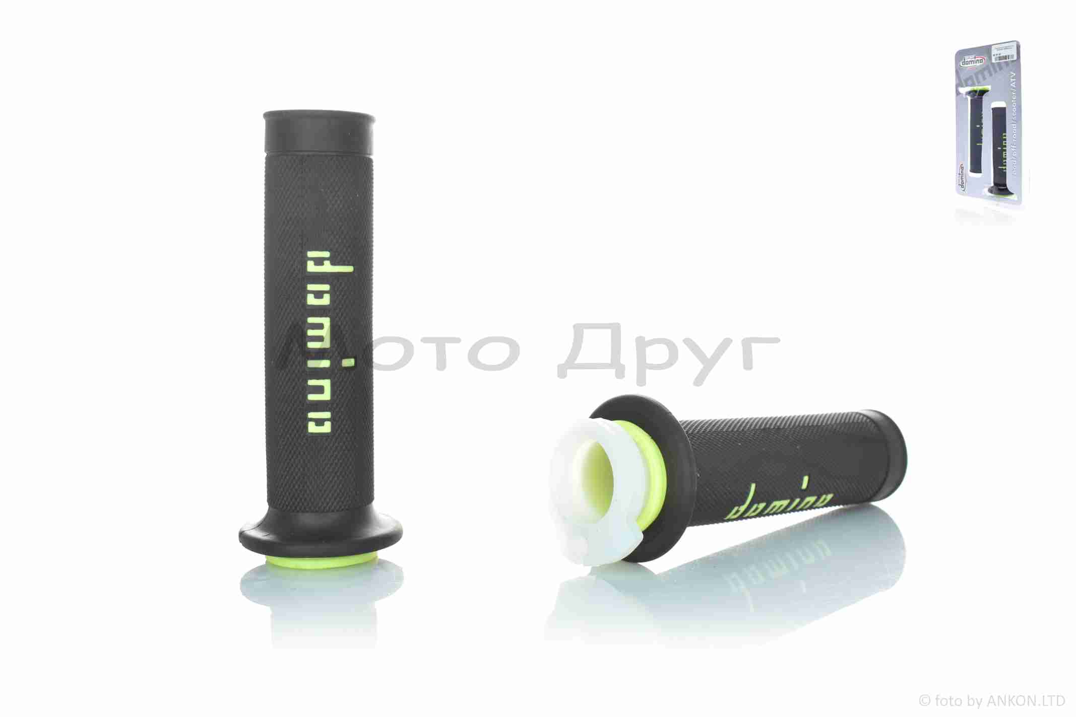 Грипсы (ручки руля) универсальные #5 "DOMINO" (черно-салатовые) — изображение 2