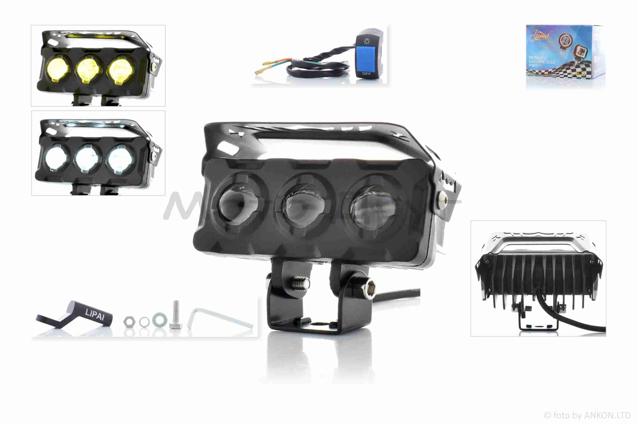 Фара додаткова діодна прямокутна, 100-40mm, 12-80W, IP67, біле/жовте світло #LPS-809 "L"