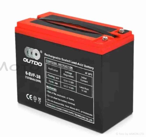 Акумулятор  AGM  12V  38A  223-105-174mm  6-EVF-39.2  тяговий  "OUTDO"  2025 - Зображення 2