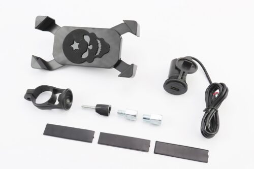 Держатель телефона на руль + USB зарядка, с удлинителями зеркал (миним. размер телефона 60*124мм, макс. размер 80*160мм)