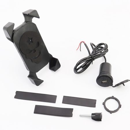 Держатель телефона на руль с черным рисунком + USB зарядка (миним. размер телефона 60*124мм, макс. размер 80*160мм), тип 1