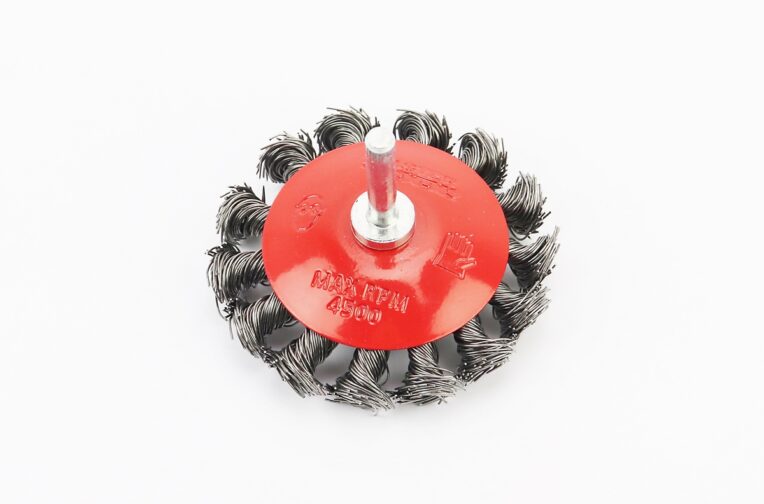 Щетка конусная со стержнем 1/4″ D-75мм из плетеной проволоки 19-9307