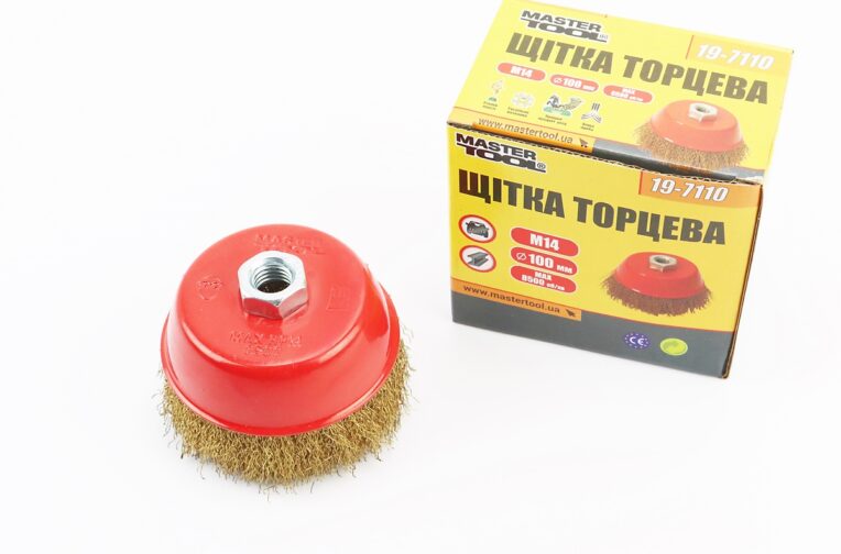 Щітка торцева М14 D-100мм з латунованого рифленого дроту 19-7110