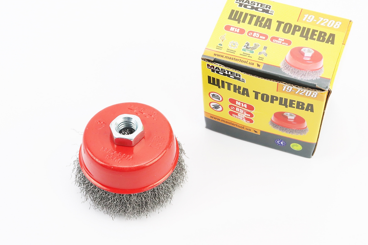 Щітка торцева М14 D-85мм з рифленого дроту 19-7208