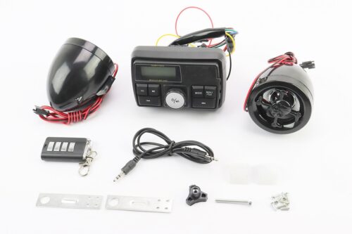 АУДІО-блок з ЖК дисплеєм (МРЗ-USB / SD, FM, пультДУ, сигналізація) + колонки 2шт (чорні "череп")