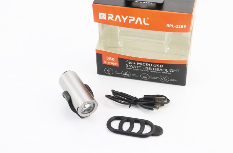 Ліхтар передній 1 діод 350 lumen алюмінієвий, Li-ion 3.7V 1200mAh зарядка від USB, вологозахисний, сірий RPL-2289