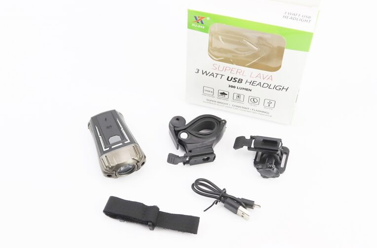 Ліхтар передній 1 діод 300 lumen, Li-ion 3.7V 1200mAh зарядка від USB, вологозахисний, чорно-сірий HJ-049 (можлива пошкоджена упаковка)