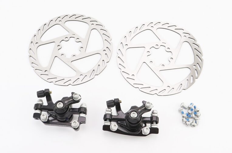 Гальмо Disk-brake переднє (F160/R140мм)+заднє (F180/R160мм), диски 160мм, кріпл. 6 болтів, чорні DX-2018
