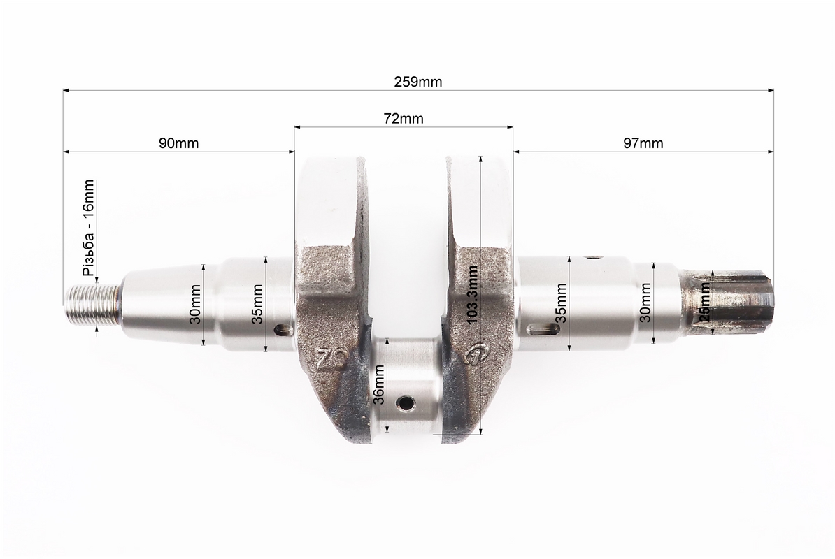 Колінвал 178F (Dшийки-36mm, H-103,3mm) під шліц - Зображення 2