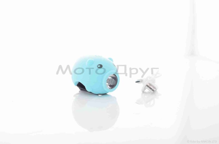 Габарит вело USB, 3 режима, белый свет, сигнал, голубой “PIGGY” #DEN-082