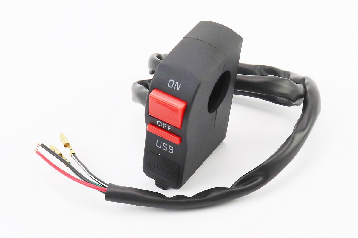 Зарядка USB универсальная на 1 выход, с кнопкой вкл/выкл (крепление на руль)