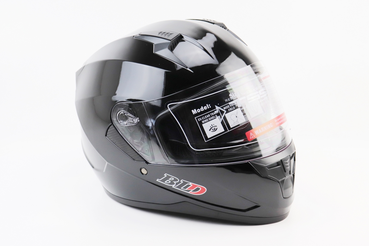 Шлем интеграл, закрытый (сертификация DOT)+откидные очки BLD-M67 М (57-58см), ЧЕРНЫЙ глянец