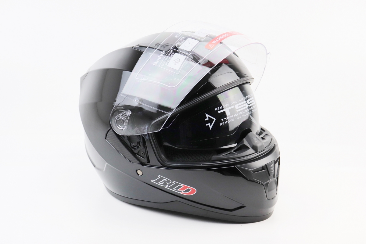 Шлем интеграл, закрытый (сертификация DOT)+откидные очки BLD-M67 М (57-58см), ЧЕРНЫЙ глянец — изображение 2