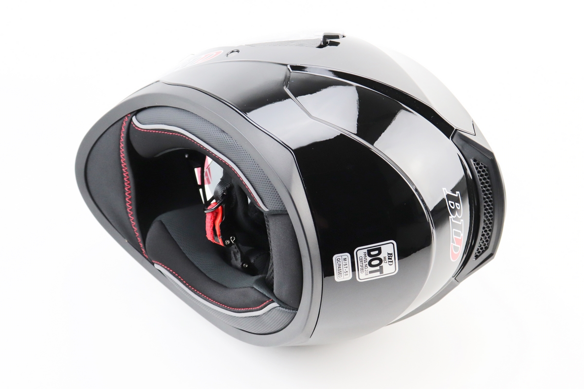 Шлем интеграл, закрытый (сертификация DOT)+откидные очки BLD-M67 М (57-58см), ЧЕРНЫЙ глянец — изображение 3