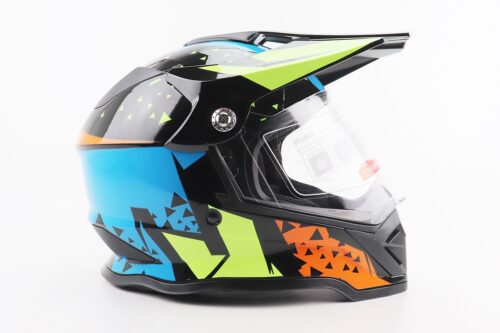 Шлем кроссовый/эндуро/АТV со стеклом BLD-819-7  М (57-58см), ЧЕРНЫЙ/ЖЕЛТО-СИНИЙ — изображение 3