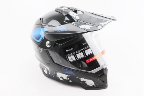 Шлем кроссовый/эндуро/АТV со стеклом BLD-819-7 М (57-58см),  ЧЕРНЫЙ/СЕРО-СИНИЙ
