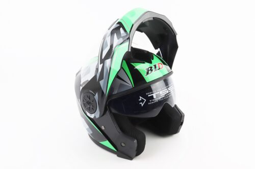 Шлем модуляр, закрытый с откидным подбородком+откидные очки BLD-159 L (59-60см), ЧЕРНО-ЗЕЛЕНЫЙ — изображение 2