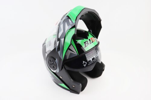 Шлем модуляр, закрытый с откидным подбородком+откидные очки BLD-159 S (55-56см), ЧЕРНО-ЗЕЛЕНЫЙ — изображение 2