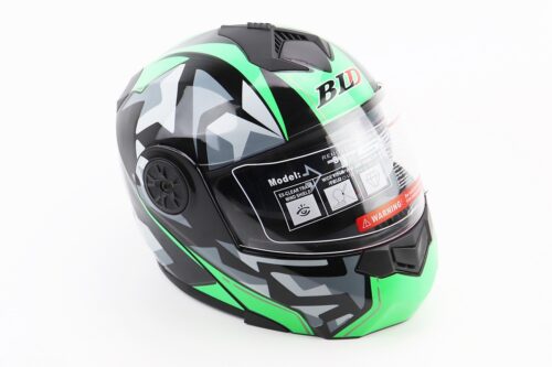 Шлем модуляр, закрытый с откидным подбородком+откидные очки BLD-159 М (57-58см), ЧЕРНО-ЗЕЛЕНЫЙ