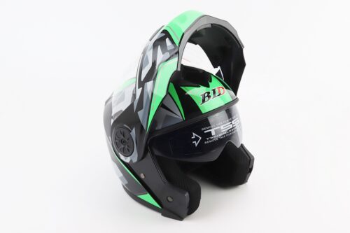 Шлем модуляр, закрытый с откидным подбородком+откидные очки BLD-159 М (57-58см), ЧЕРНО-ЗЕЛЕНЫЙ — изображение 2