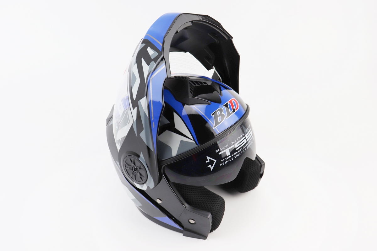 Шолом модуляр, закритий з відкидним підборіддям+відкидні окуляри BLD-159 S (55-56см), ЧОРНО-СИНІЙ - Зображення 2