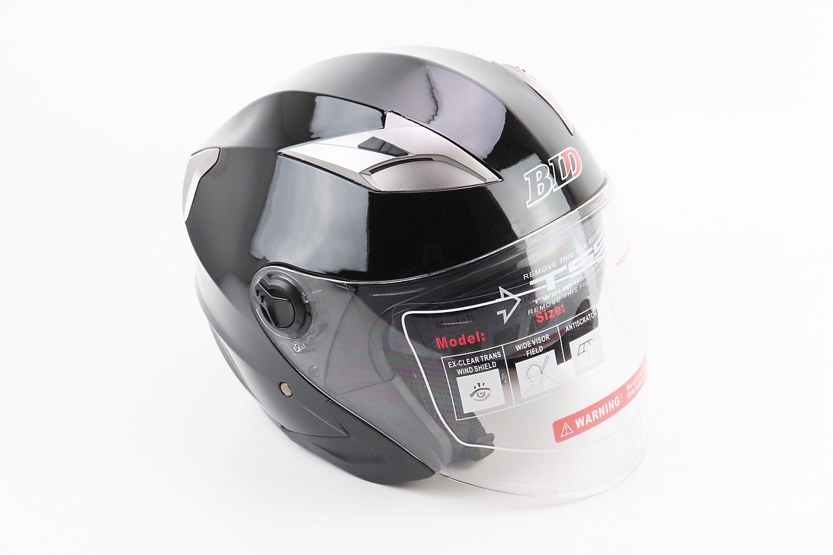 Шлем открытый+откидные очки BLD-708 М (57-58см), ЧЕРНЫЙ глянец