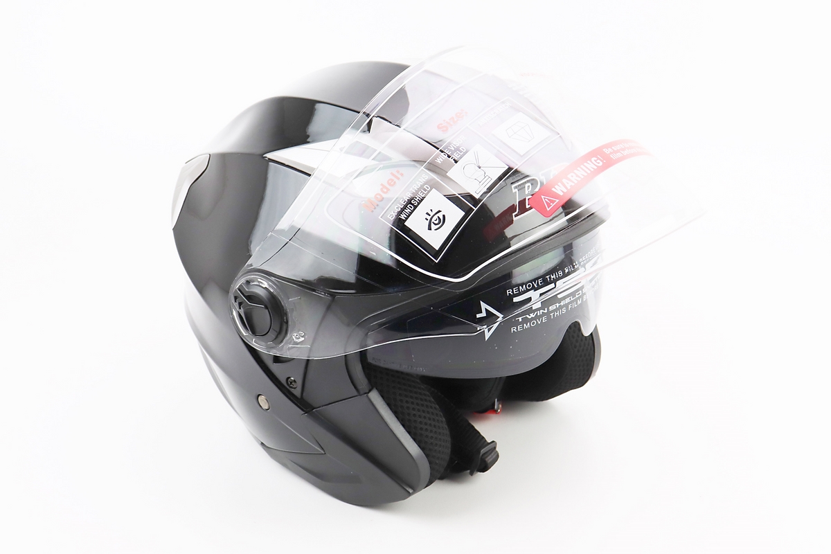 Шлем открытый+откидные очки BLD-708 М (57-58см), ЧЕРНЫЙ глянец — изображение 2