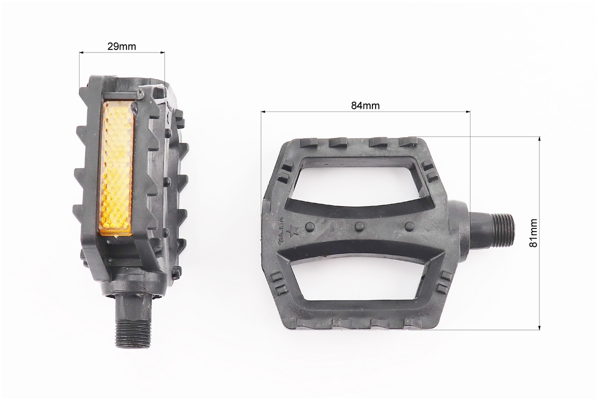 Педалі MTB 9/16" (80x80x25mm) пластикові, чорні (без підшипників) - Зображення 2