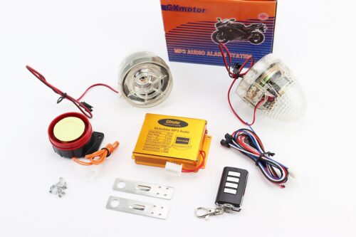 АУДІО-блок (МРЗ-USB / SD + FM-радіо + пультДУ + сигналізація) + колонки 2шт (прозорі з "світломузикою")