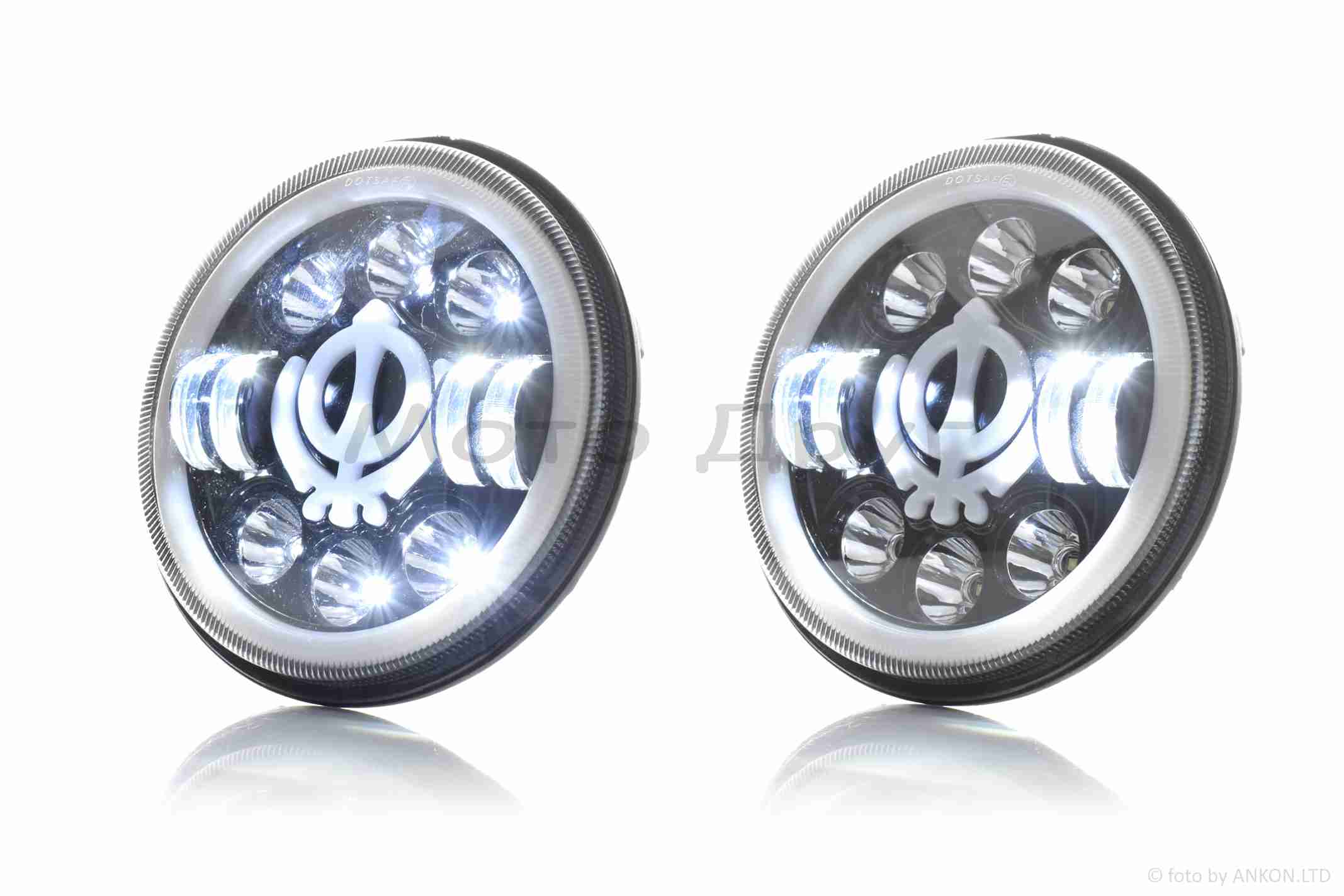 Фара мото диодная, круглая, D166, 2 габарита (белый/желтый) #C66-BK-2P1 — изображение 4