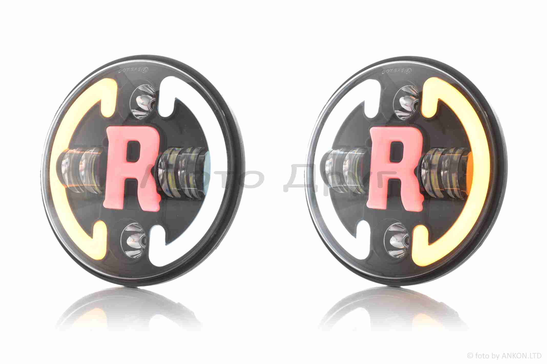 Фара мото диодная, круглая, D175, H4, 2 габарита (белый/красный), повороты #C47-9S2 — изображение 3