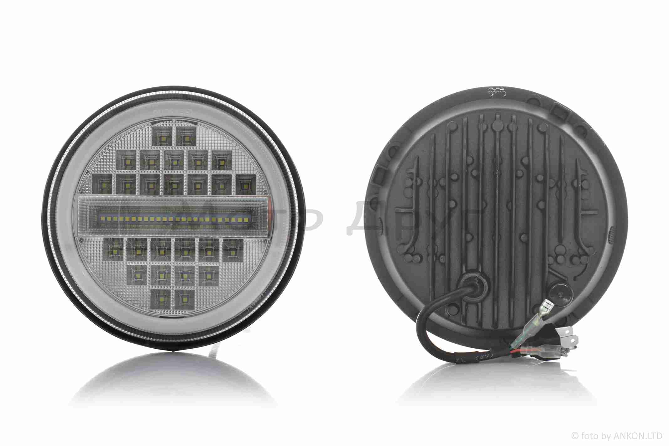 Фара мото диодная, круглая, D177, H1, 2 габарита (белый/желтый) #C80-3S1 — изображение 2