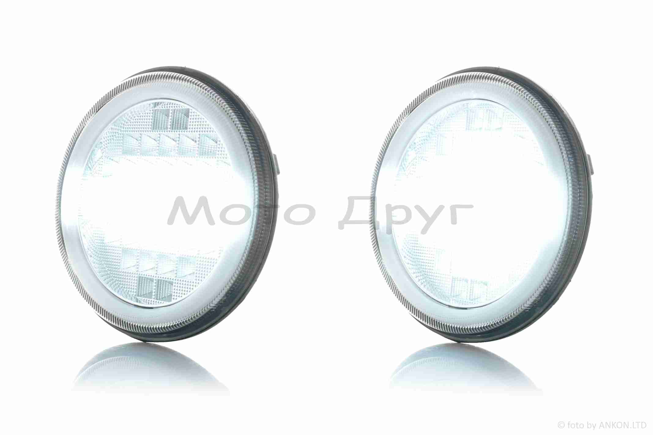 Фара мото диодная, круглая, D177, H1, 2 габарита (белый/желтый) #C80-3S1 — изображение 4