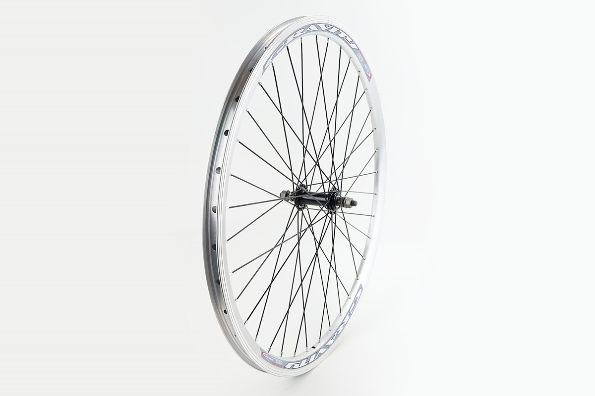 Колесо 26" переднє V-brake, обід "крапля" алюмінієвий, втулка 14Gx36H, сіре кріпл. гайка, "GRAVITY"
