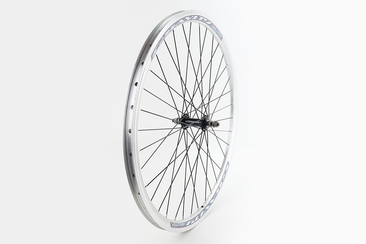 Колесо 26" переднє V-brake, обід "крапля" алюмінієвий, втулка 14Gx36H, сіре кріпл. гайка, "GRAVITY" - Зображення 2