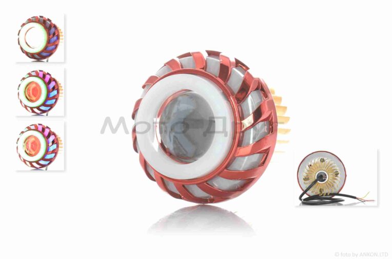 Модуль в фару диодный  D71, белый свет, красный габарит, RGB кольцо, стробоскоп  #18127_