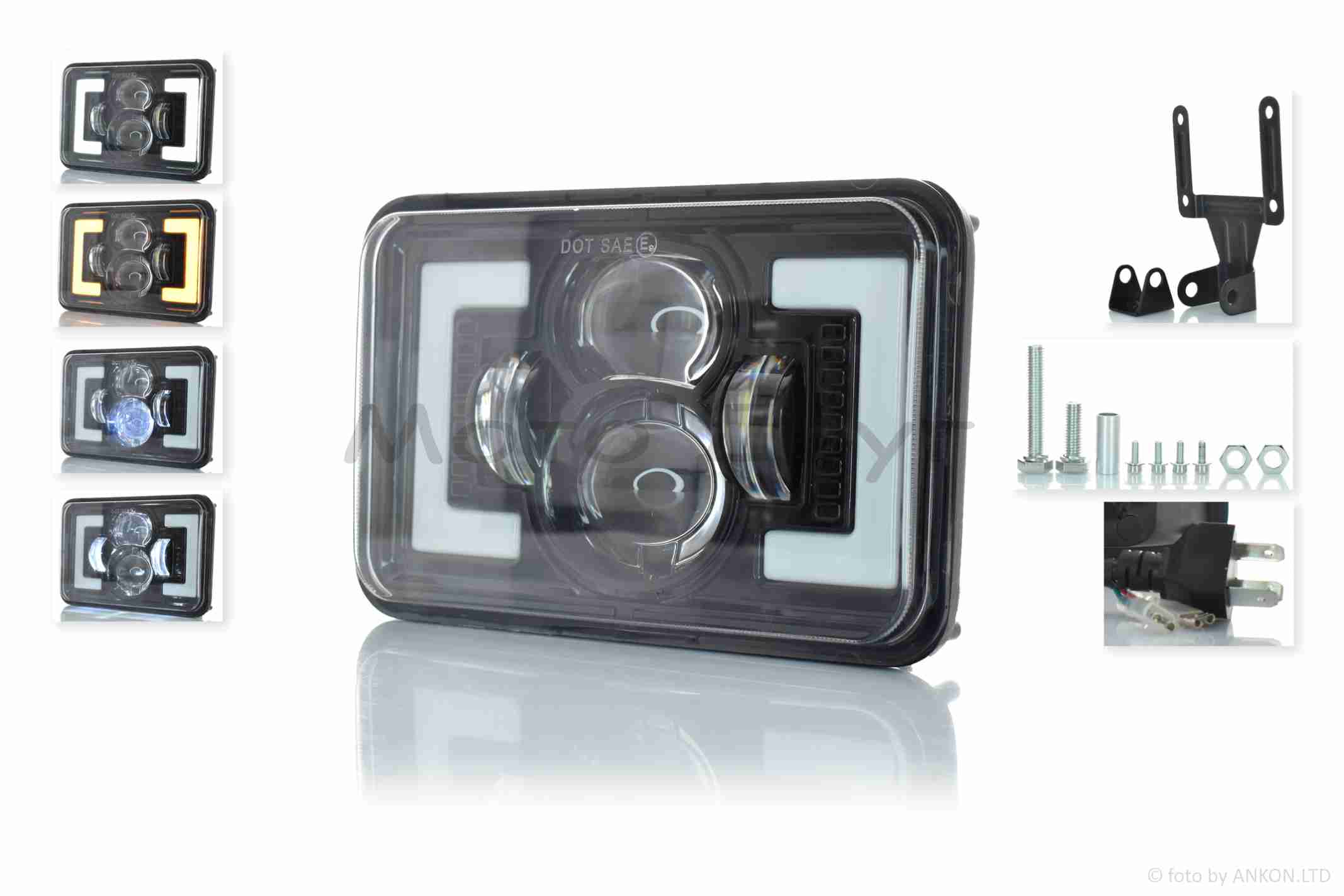 Фара додаткова діодна, прямокутна, 168*107, H4, білий/жовтий габарит #C163-3Z1_