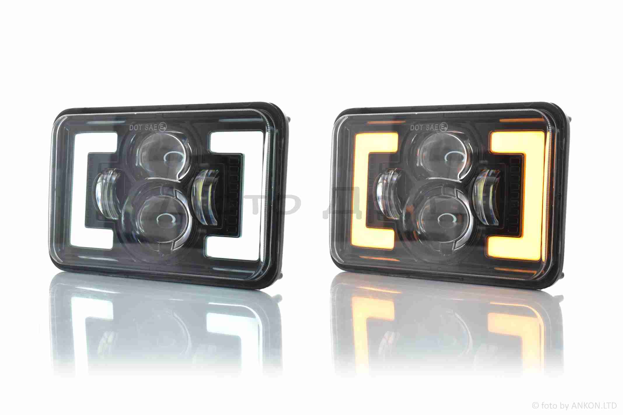 Фара додаткова діодна, прямокутна, 168*107, H4, білий/жовтий габарит #C163-3Z1_ - Зображення 4