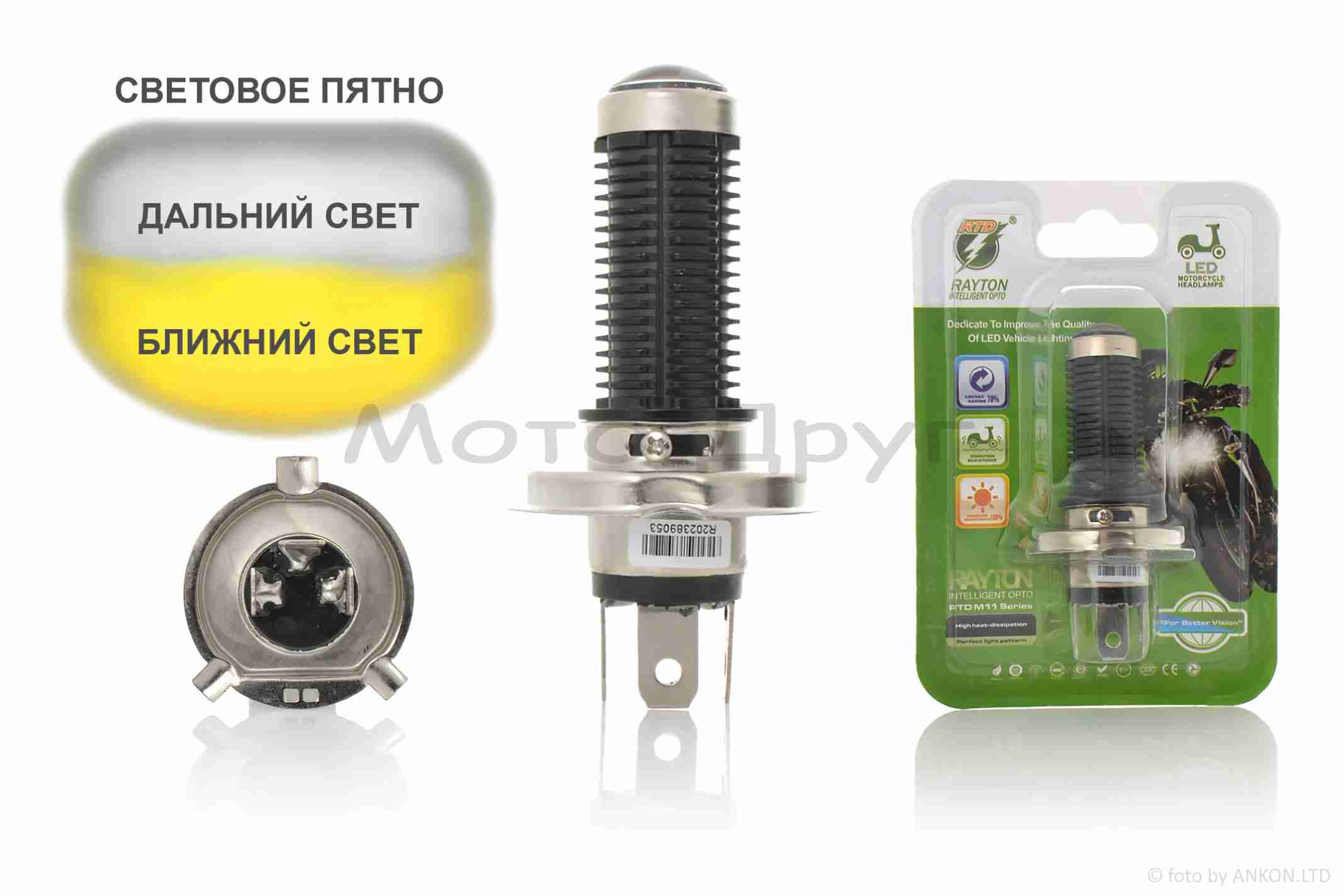 Лампа фары диодная H4 12V линза "RTD"