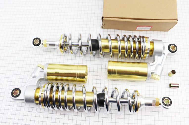 Амортизатор задний JH/CB/CG – 340мм*d60мм (втулка 12мм / втулка 10;12мм) газовый регулир., хром к-кт 2шт