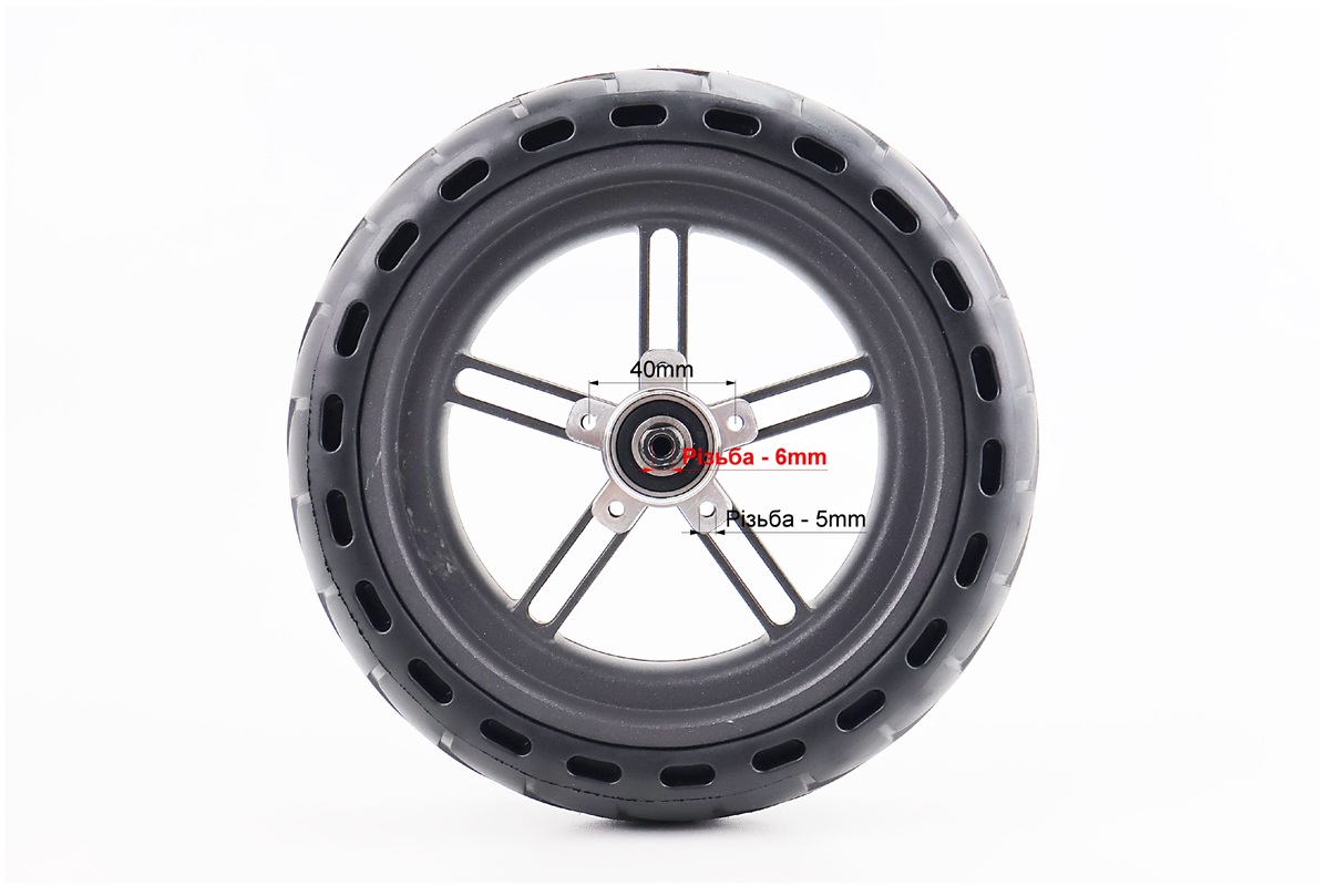 Колесо заднє 8,5" алюмінієве з стільниками для амортизації, пром-підшипники (12х28х8) 6001 2RS, Disk-brake - Зображення 4