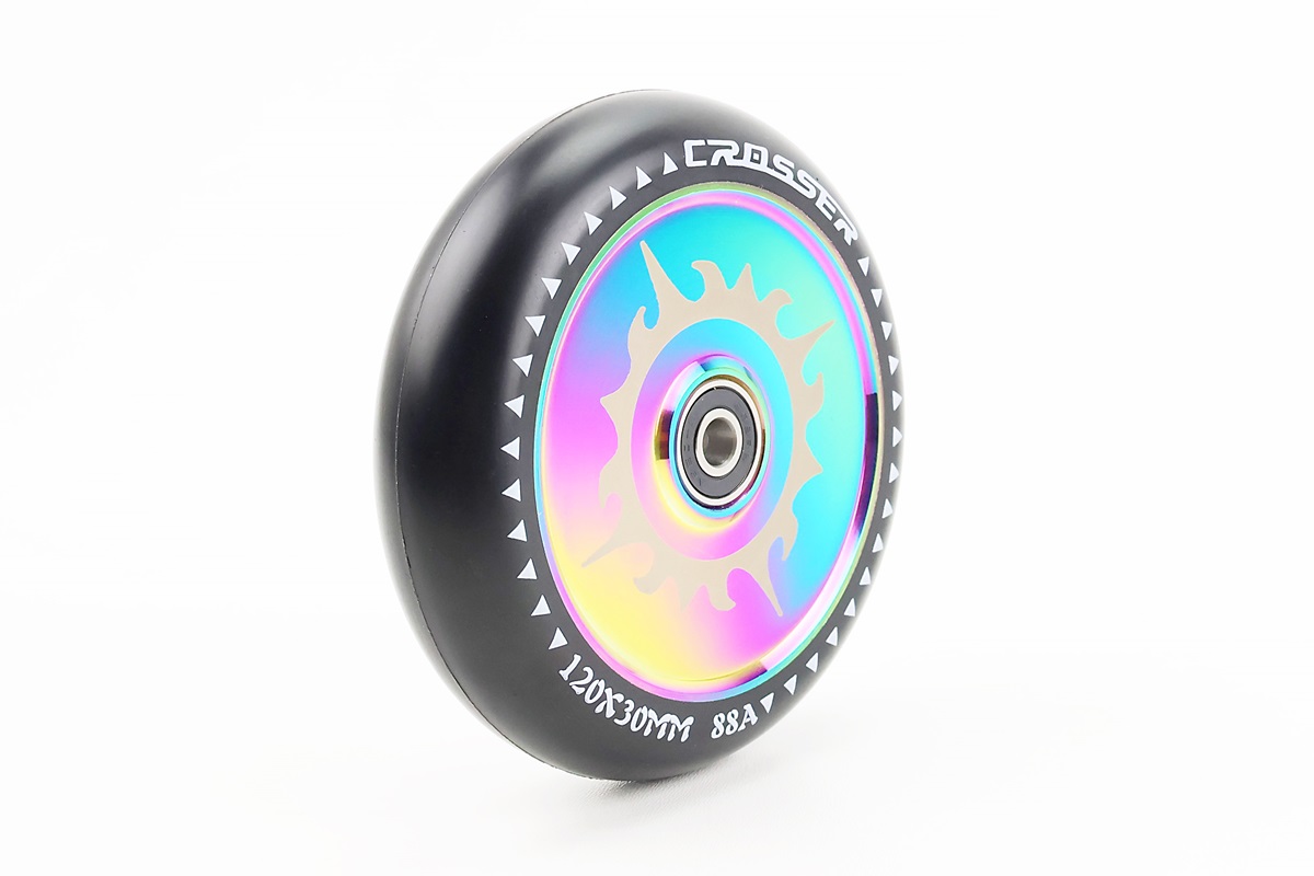 Колесо трюкового самоката 120*30мм 88A PHANTOM, алюмінієве, пром-підшипники 608 (8х22х7) 2RS, плазма