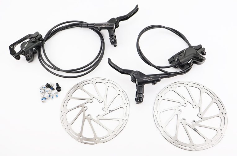 Гальмо Disk-brake гідравлічне переднє (F160/R140мм)+заднє (F180/R160мм) у зборі, диски 160мм, кріпл. 6 болтів, чорні