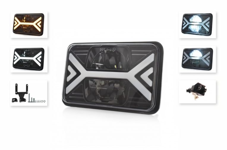 Фара  мото  диодная, прямоугольная, 168*107, H4, IP67, белый/желтый габарит  #C103-7Z1