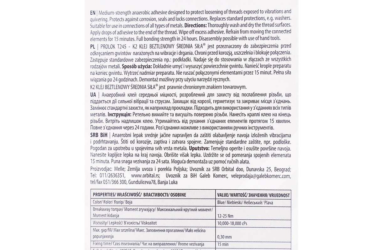 Фиксатор резьбы "T 245 PROLOK MEDIUM STRENGTH", 6ml — изображение 2