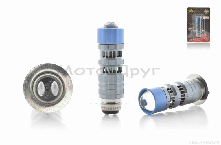 Лампа фары диодная  P15D-25-1 12-36V 15W  1 ус, белый/желтый, линза, габарит красный/синий, D19